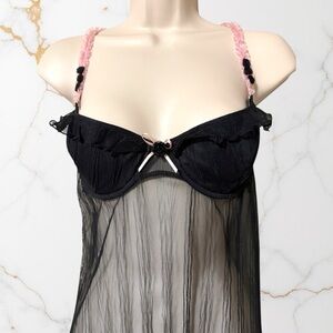 Vintage Chantal Thomass Pink & Black Logo Strap Babydoll - C/D Cup